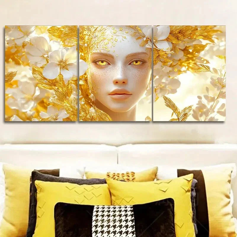 3pcs Indira Goddess Painting Metal Print Ready to Hang Art