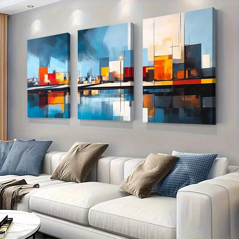 3pcs Art Deco Modern Glam Geometric Urban  Wall Art Set Canvas Framed 40x60cm - High Quality Print 100% Australian Made Wall Canvas Ready to Hang