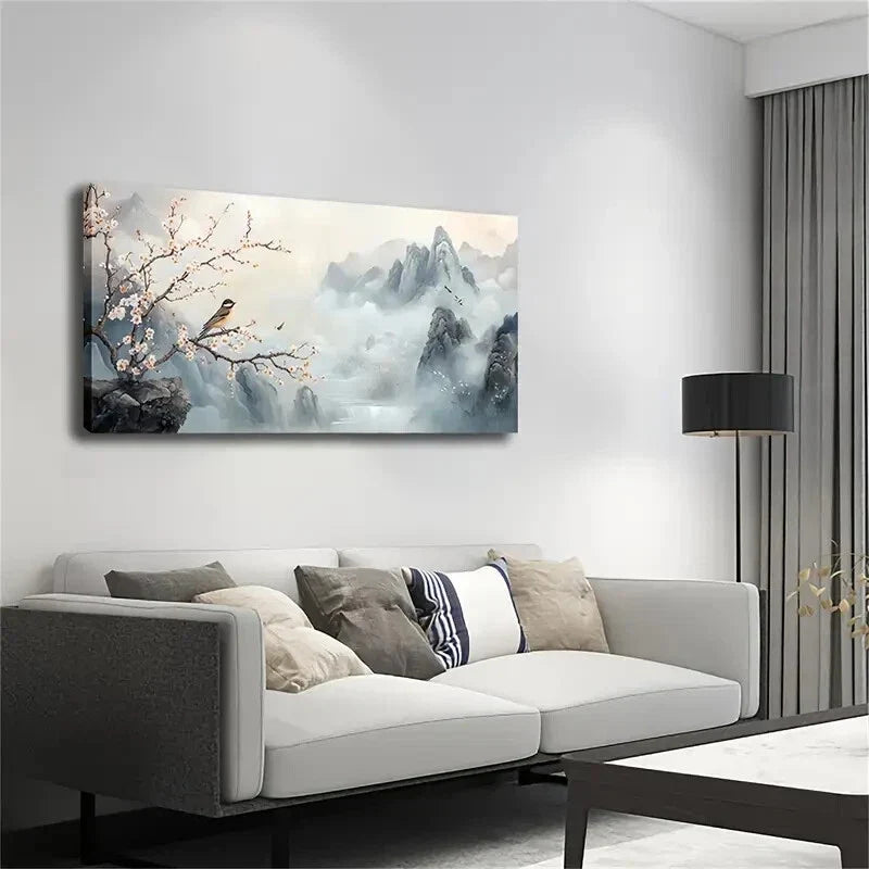 Blooming Sakura Trees Misty Wall Art Canvas Office Home Room Framed 80x45cm