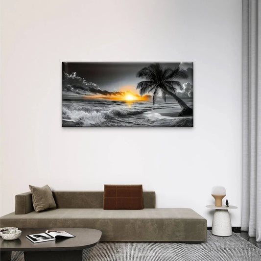 Palm Trees Beach Sunset Wall Art Canvas Office Home Room Framed 120x60cm