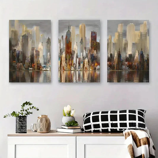 3pcs Modern Abstract New York Vibrant Urban Sky Metal Print Ready to Hang Art