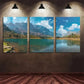 3pcs Mountain Lake Blue Sky, and Lush Greenery Metal Print Ready to Hang Art