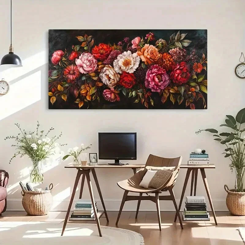 Gladiolus Floral Pattern Rose Wall Art Canvas Office Home Room Framed 80x45cm