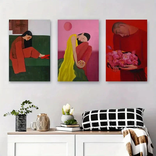 3pcs Colorful Abstract Women Modern Metal Print Ready to Hang Art