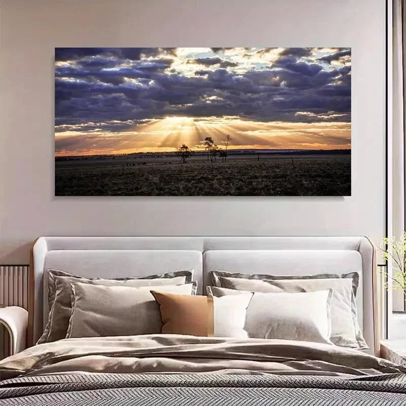 Sunbeam Clouds Cloth Material Wall Art Canvas Office Home Room Framed 120x60cm