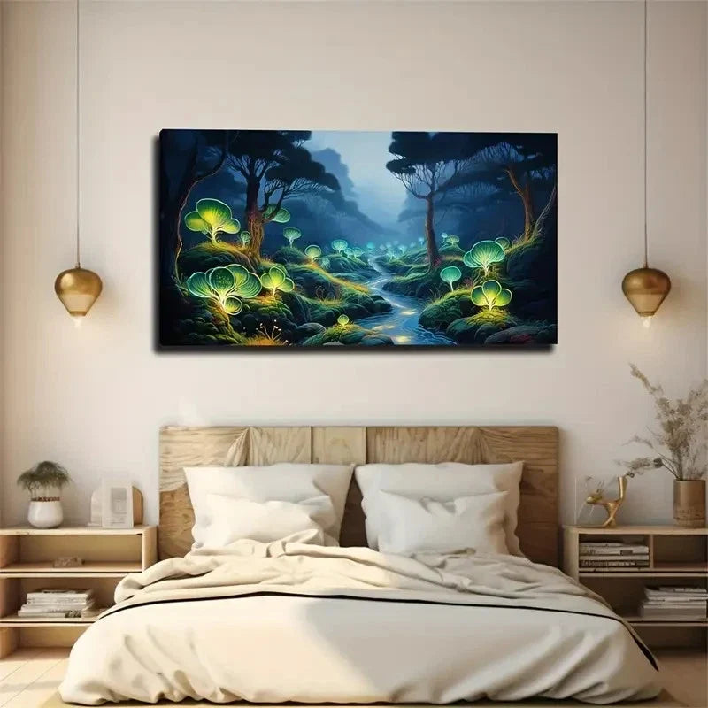 Enchanted Forest Vibrant Green Wall Art Canvas Office Home Room Framed 120x60cm
