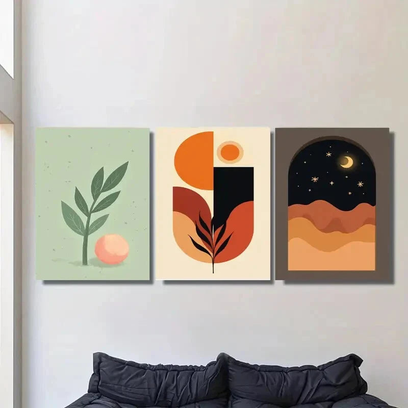 3pcs Modern Abstract Colorful Geometric & Nature  Metal Print Ready to Hang Art