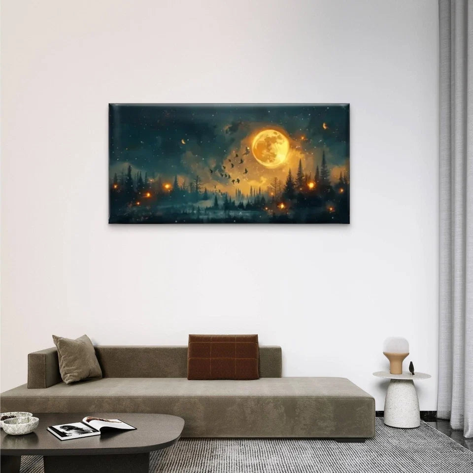 Full Moon Forest Night Wall Art Canvas Office Home Room Framed 120x60cm