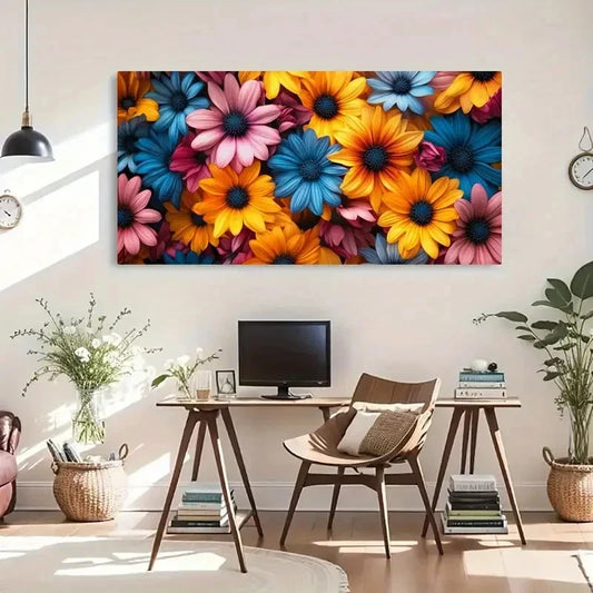 Vibrant Blossoms Modern Nature Wall Art Canvas Office Home Room Framed 120x60cm