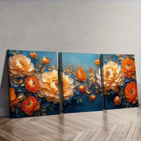 3pcs Golden Chrysanthemums Floral Nature Wall Art Set Canvas Framed 40x60cm - High Quality Print 100% Australian Made Wall Canvas Ready to Hang