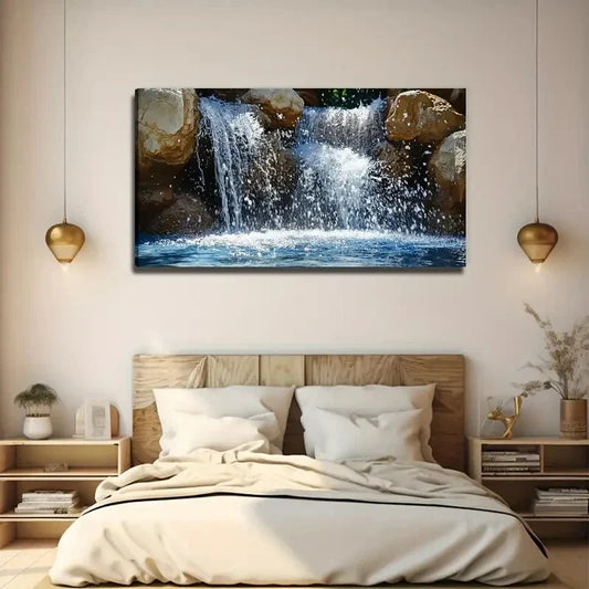 Modern Bohemian White Waterfall Wall Art Canvas Office Home Room Framed 120x60cm