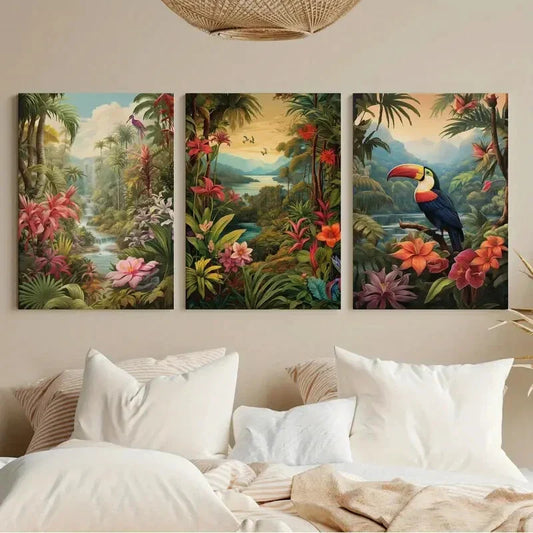 3pcs Bohemian Leaves Tropical Jungle Aesthetics Metal Print Ready to Hang Art'