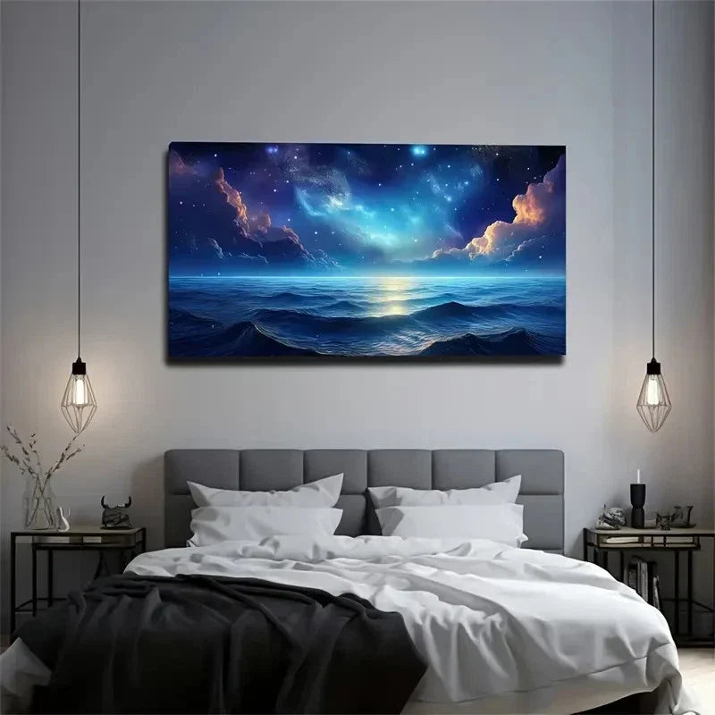 Stunning Ocean Night Sky Wall Art Canvas Office Home Room Framed 80x45cm