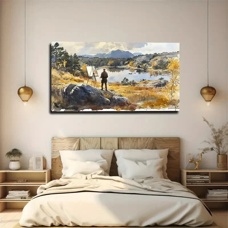 The Lake to Sketch Nature Wall Art Canvas Office Home Room Framed 120x60cm