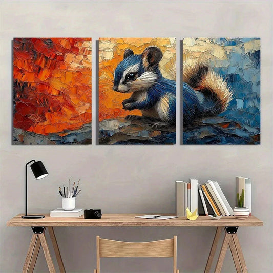 3pcs Cute Skunk Vibrant Abstract Metal Print Ready to Hang Art