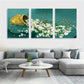 3pcs Serene Daisy Goldfish Teal White Floral Metal Print Ready to Hang Art