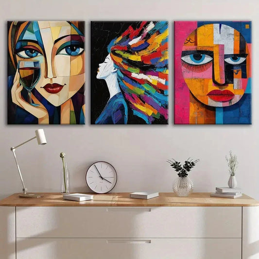 3pcs Abstract Figures Paint Ladies Blue & Green Wall Art Set Canvas Framed 40x60cm - High Quality Print 100% Australian Made Wall Canvas Ready to Hang
