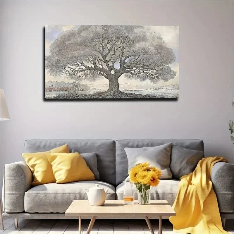 Large Abstract White Tree Wall Art Canvas Office Home Room Framed 120x60cm