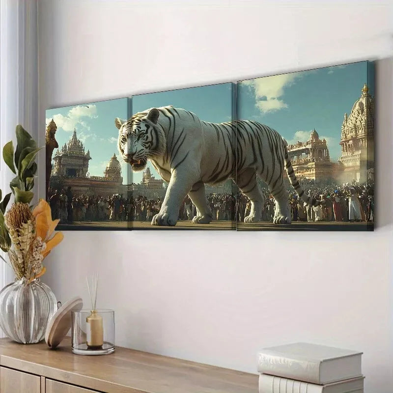 3pcs White Tiger In The City Wall Art Canvas Wall Art Set Canvas Framed 40x60cm - High Quality Print 100% Australian Made Wall Canvas Ready to Hang