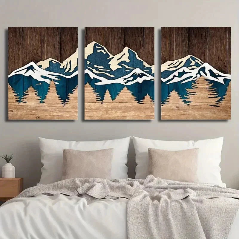 3pcs Rustic Mountain Landscape Wall Art Set Canvas Framed 40x60cm - High Quality Print 100% Australian Made Wall Canvas Ready to Hang