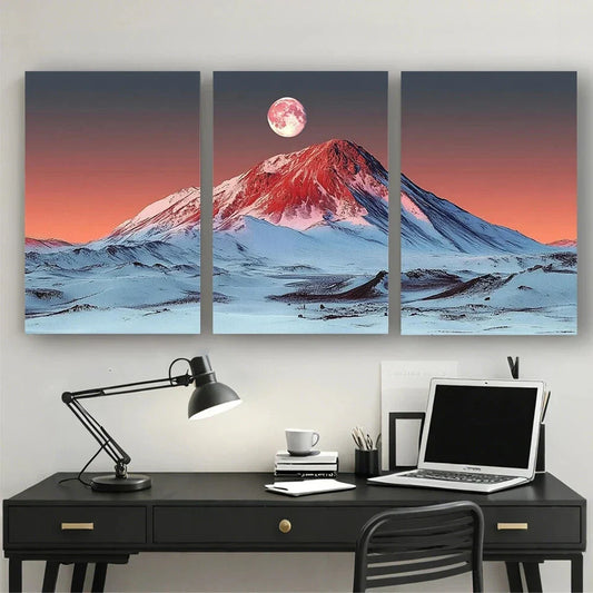 3pcs Natural Abstract Moon Mountain Metal Print Ready to Hang Art