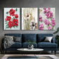 3pcs Colorful Flowers Red &amp; Rose Green Leaves Metal Print Ready to Hang Art