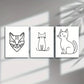 3pcs Cute Line Kitten Black &amp; White Metal Print Ready to Hang Art
