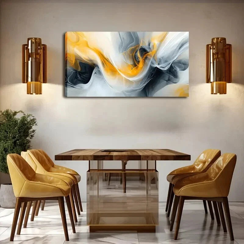 Ethereal Smoke Dynamic Form Wall Art Canvas Office Home Room Framed 120x60cm