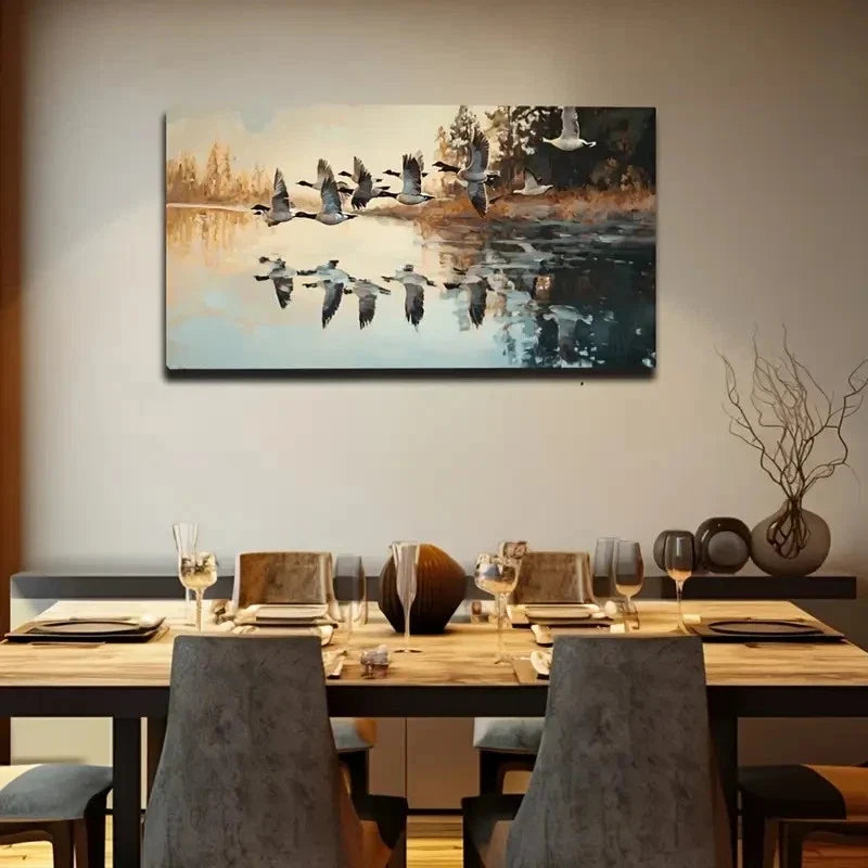 Birds On Lake Modern Style Wall Art Canvas Office Home Room Framed 120x60cm