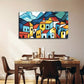 Colorful Houses In Blue Yellow Wall Art Canvas Office Home Room Framed 80x45cm