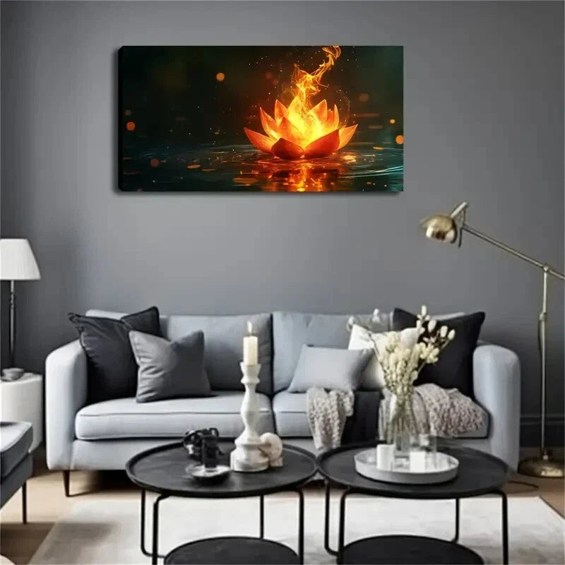 Blooming for Lotus with Flames Wall Art Canvas Office Home Room Framed 120x60cm