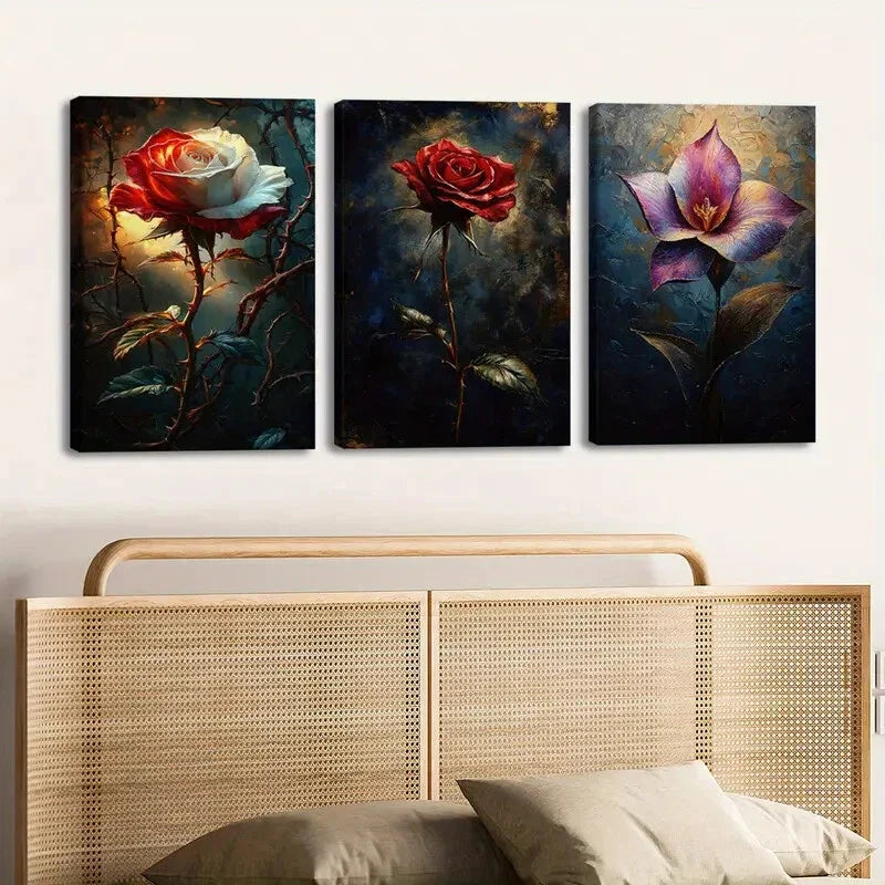 3pcs Charming Floral White & Red Rose Rose Lily Wall Art Set Canvas Framed 40x60cm - High Quality Print 100% Australian Made Wall Canvas Ready to Hang