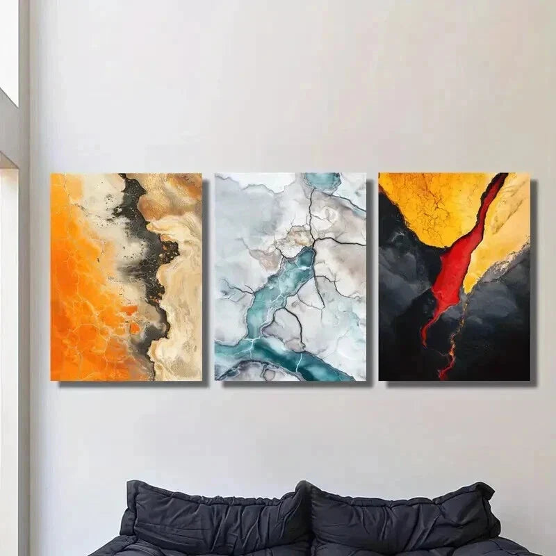 3pcs Vibrant Abstract Lava & Glacier Design Wall Art Set Canvas Framed 40x60cm - High Quality Print 100% Australian Made Wall Canvas Ready to Hang
