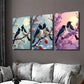 3pcs Charming Bird Beautiful Triptych Black Moon Wall Art Set Canvas Framed 40x60cm - High Quality Print 100% Australian Made Wall Canvas Ready to Hang