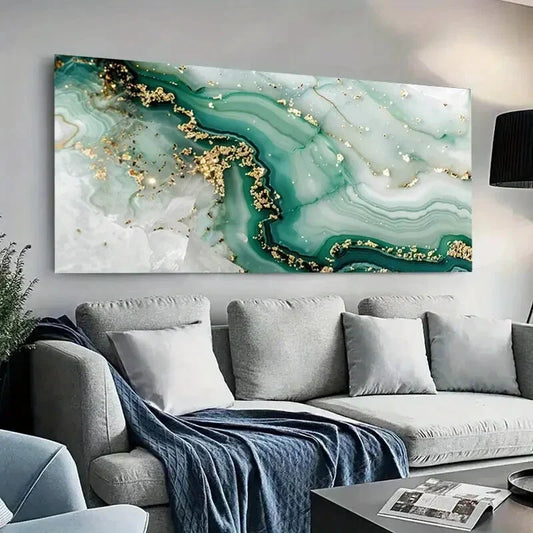 White & Teal Marble Design Wall Art Canvas Office Home Room Framed 120x60cm