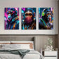3pcs Monkeys with Headphones and Masks Metal Print Ready to Hang Art