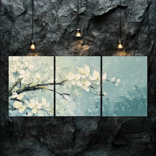 3pcs White Floral Flowers Beauty Nature Perfect Wall Art Set Canvas Framed 40x60cm - High Quality Print 100% Australian Made Wall Canvas Ready to Hang