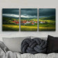 3pcs A little village with red roofs Metal Print Ready to Hang Art
