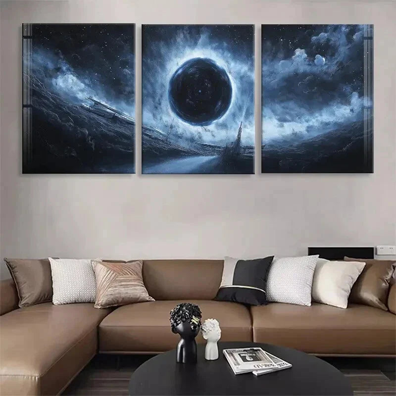 3pcs Cosmic Black Hole Dark Nebula Perfect Wall Art Set Canvas Framed 40x60cm - High Quality Print 100% Australian Made Wall Canvas Ready to Hang
