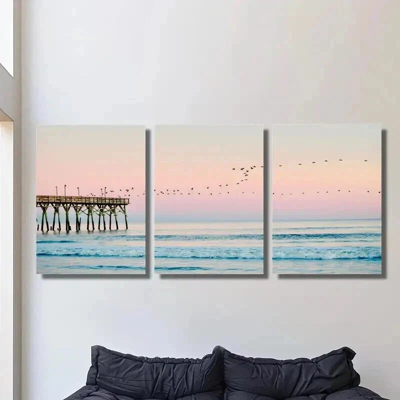 3pcs Ocean Sunset & Coastal Beach Wall Art Set Canvas Framed 40x60cm - High Quality Print 100% Australian Made Wall Canvas Ready to Hang