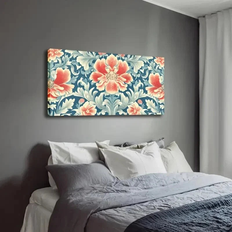 Pink Flowers and Blue Leaves Wall Art Canvas Office Home Room Framed 120x60cm