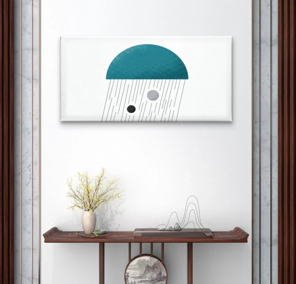 Teal Geometric Semicircle and Rain Wall Art Canvas Office Home Framed 120x60cm
