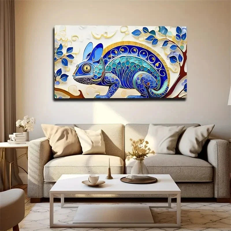 Vibrant Blue & Golden Leaf Wall Art Canvas Office Home Room Framed 80x45cm