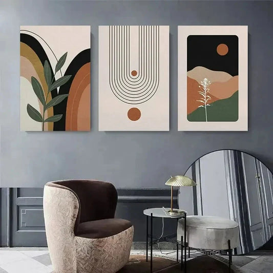 3pcs Abstract Geometric Earthy Tones & Nature Metal Print Ready to Hang Art