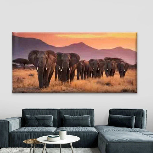 Elephant with Sunset Savannah Wall Art Canvas Office Home Room Framed 120x60cm
