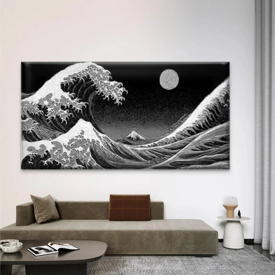Black and White Wave Wall Art Canvas Office Home Room Framed 120x60cm