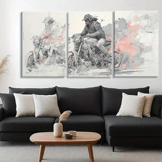 3pcs Biker in Action with Creative Smoke Perfect Wall Art Set Canvas Framed 40x60cm - High Quality Print 100% Australian Made Wall Canvas Ready to Hang