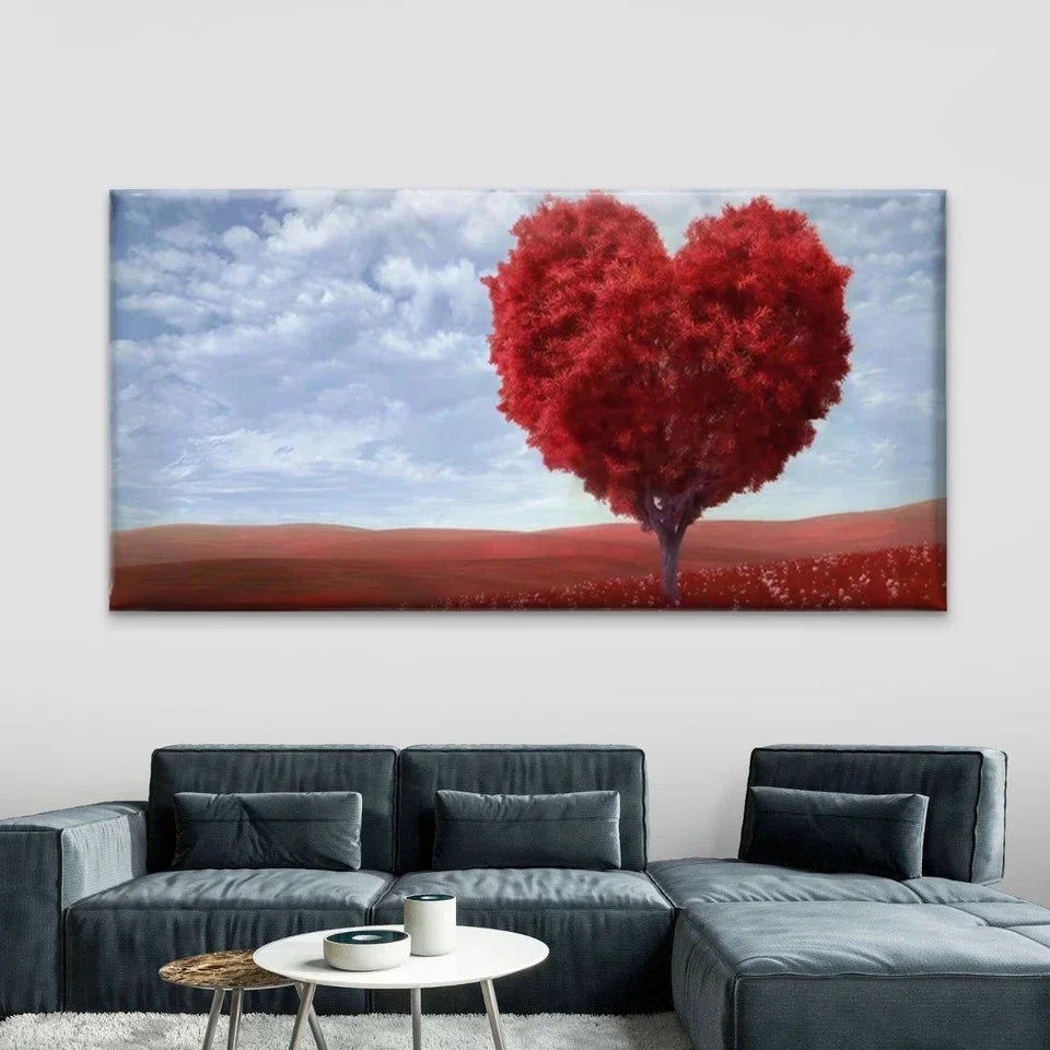 Red Heart-Shaped Tree Wall Art Canvas Office Home Room Framed 80x45cm