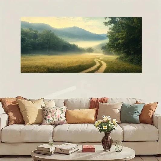 Alone Pathway Forest Nature Wall Art Canvas Office Home Room Framed 80x45cm