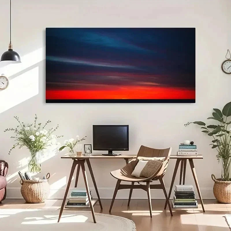 Vibrant Landscape Sunset Wall Art Canvas Office Home Room Framed 120x60cm